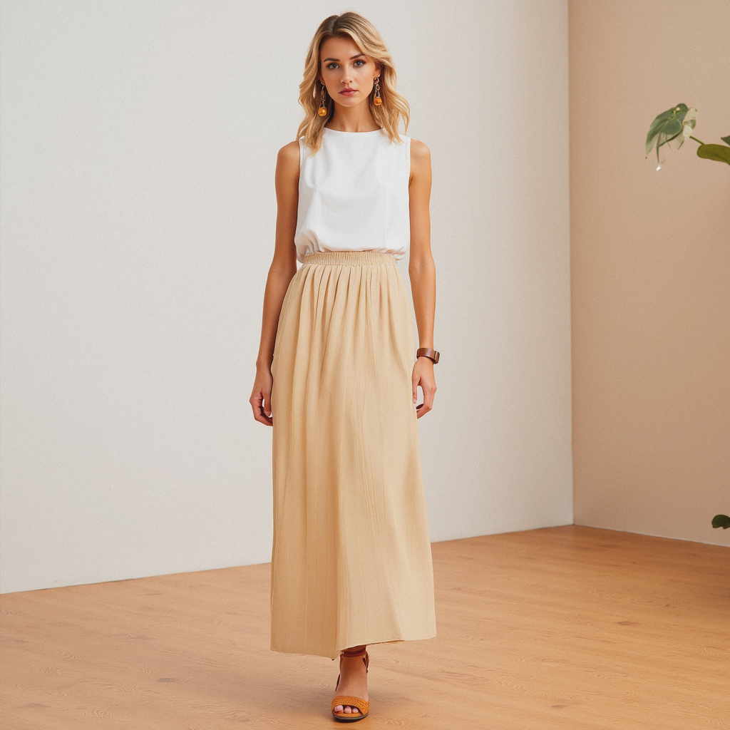 Women’s Maxi Summer Skirt with High Split | Lightweight Elastic Waist Skirt for Holidays & Evening Wear