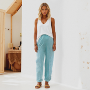 Women’s Striped Summer Trousers | Lightweight Elastic Waist Trousers for Everyday & Smart Casual Wear