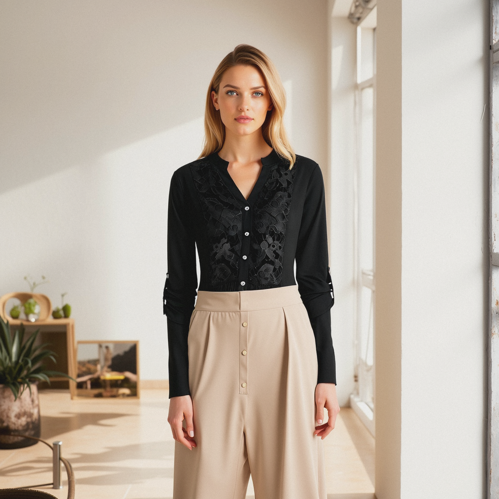 Women’s Long Blouse with Puff Sleeves | Elegant Lightweight Blouse for Work & Everyday Wear
